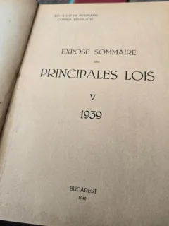 Expose Sommaire des Principales Lois - Conseil Legislatif Vol.V 1939