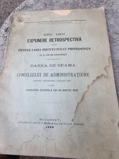 Expunere Retrospectiva asupra Dezvoltarii Institutului Providenta in 25 ani de existenta dare de seama 1882-1907
