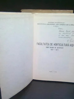 FACULTATEA DE HORTICULTURA IASI. DOUA DECENII DE ACTIVITATE 1951-1971