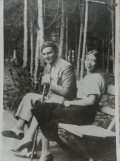 Fotografie, Barbat si femeie in excursie, la munte, 1934
