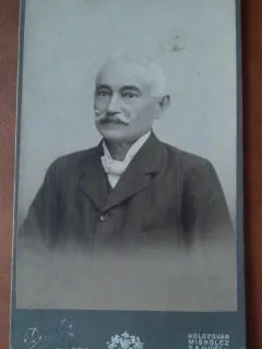 Fotografie pe carton, barbat cu parul alb si mustata, inceput de secol XX