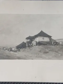 Fotografie pe carton, han pe drum de tara, Romania, sfarsit de secol XIX