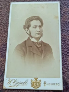 Fotografie portret barbat cu perciuni,, tip CDV, 1897, cu dedicatie