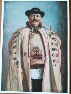 Fotografie tip carte postala, fermier, perioada interbelica