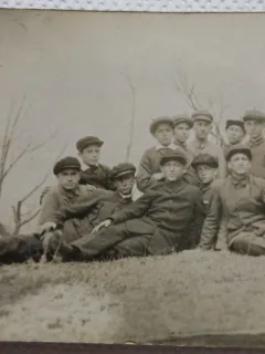 Fotografie tip Carte Postala, Grup de baieti, perioada interbelica