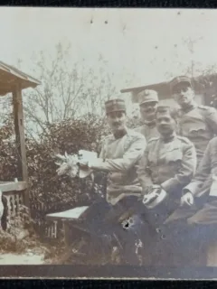 Fotografie tip Carte Postala, grup de militari din primul Razboi Mondial