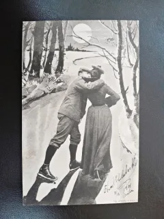 Fotografie tip carte postala, intalnire romantica, 1901