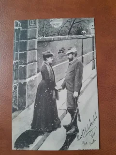 Fotografie tip carte postala, la intalnire, inceput de secol XX