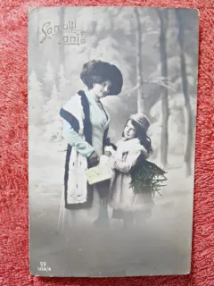 Fotografie tip carte postala, mama cu fetita, 1912