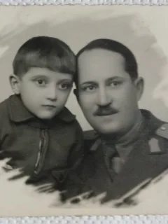Fotografie tip Carte postala, Militar cu fiul, 1938