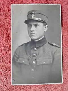 Fotografie tip carte postala, militar, perioada interbelica