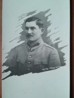 Fotografie tip carte postala, militar roman 1919, alb, negru