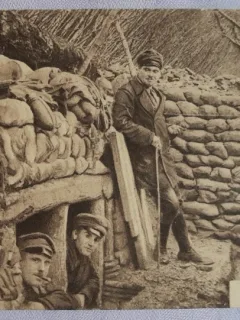Fotografie tip carte postala, militari germani in transee, in timpul primului razboi mondial, 1915
