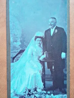 Fotografie pe carton, mire si mireasa, 1910
