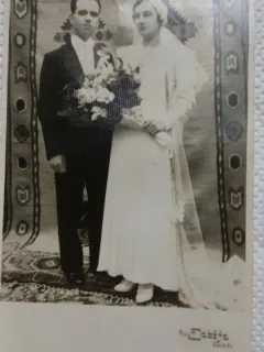 Fotografie tip Carte postala, Mire si mireasa, 1937