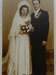 Fotografie tip Carte postala, Mire si mireasa, Braila 1940