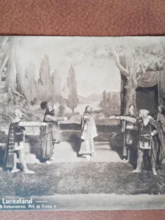 Fotografie tip carte postala, scena din piesa Luceafarul, Act III scena 6, inceput de secol XX
