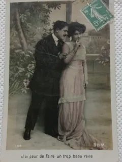 Fotografie tip Carte postala, Tineri indragostiti, perioada interbelica