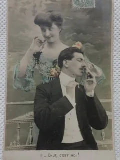 Fotografie tip Carte postala,doi indragostiti, perioada interbelica