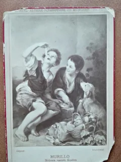 Fotografie pe carton, 2 copii si un caine, inceput de secol XX