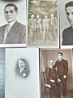 Fotografii tip carte postala, barbati din perioada interbelica, set de 5, necirculate
