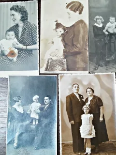 Fotografii tip carte postala, parinti cu copii in perioada interbelica, set de 5, necirculate