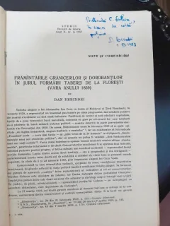 Framantarile granicerilor si dorobantilor in jurul formarii Taberei de la Ploiesti (vara anului 1859) - Dan Berindei   cu dedicatie
