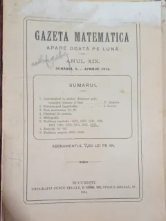 Gazeta Matematica - Numarul 8 / Aprilie 1914