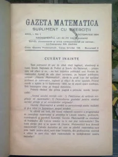 GAZETA MATEMATICA. SUPLIMENT DE EXERCITII - 2NR./1034, COLECTIA COMPLETA DE 9 NUMERE AN 1935, 1936, 1937 (COLIGATE)
