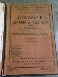 GEOGRAFIE UMANA SI POLITICA PENTRU CLASA A-VI-A-MIHAIL D. DAVID- P. N. MIRODESCU