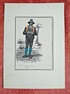 Gravura color, Fermier din Schenna, lângă Meran, Tirolul de Sud, secolul XIX