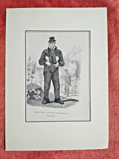 Gravura color, Tânăr fermier din Valea Satersdalen, Norvegia, secolul XIX