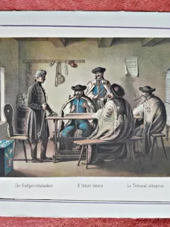 Gravura color, Tribunal satesc secolul XIX