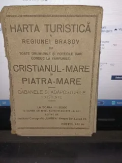 Harta turistica a regiunei Brasov cu toate drumurile si potecile cari conduc la varfurile : Cristianul-Mare si Piatra-Mare