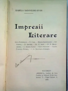 IMPRESII LITERARE - IZABELA SADOVEANU EVAN