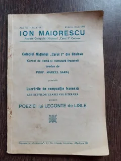 ION MAIORESCU, REVISTA COLEGIULUI NATIONAL CAROL I, CRAIOVA, NR.8-9/1941