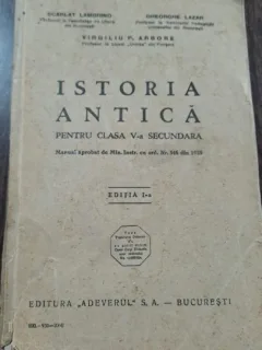 Istoria Antica pentru clasa a V-a secundara de Scarlat Lambrino, Gheorghe Lazar, Virgiliu P. Arbore cu autograf