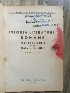 Istoria Literaturii Romane- Teze provizorii pentru clasa a IX-a, partea a II-a