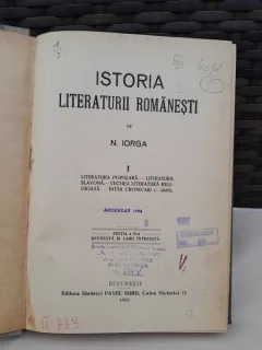 Istoria literaturii romanesti - N. Iorga  vol.I