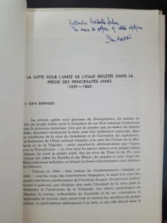 La lutte pour l*unite de l*Italie refletee dans la presse des principautes unies (1859-1860) - Dan Berindei  cu dedicatie