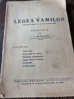 Legea Vamilor - Adnotata de I. V. Merlescu