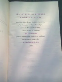 LES LETTRES DE DIDEROT A SOPHIE VOLLAND  (CARTE IN LIMBA FRANCEZA)
