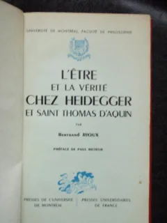 L'ETRE ET LA VERITE CHEZ HEIDEGGER ET SAINT THOMAS D'AQUIN