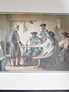 Litografie color A falusi tanacs (sfatul satului) realizata de Miklos Barabas (1810-1898)