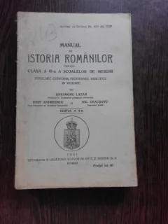 MANUAL DEISTORIA ROMANILOR PENTRU CLASA III-A A SCOALELOR DE MESERII - GHEORGHE LAZAR