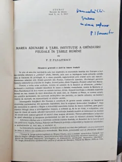 Marea Adunarea a tarii, institutie a oranduirii feudale in Tarile Romane - P.P. Panaitescu  cu dedicatie