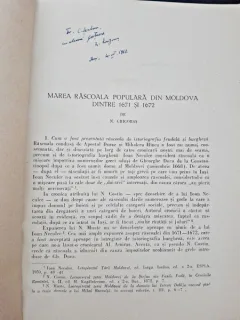 Marea rascoala din Moldova dintre 1671 si 1672 - N. Grigoras  cu dedicatie