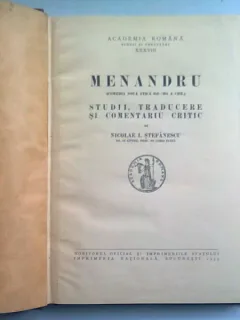 MEANDRU. STUDII, TRADUCERE SI COMENTARIU CRITIC DE NICOLAE I. STEFANESCU