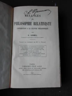 MELANGES DE LA PHILOSOPHIE RELATIVISTE - G. SIMMEL  (CARTE IN LIMBA FRANCEZA)