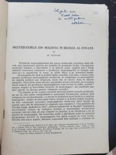 Mestesugurile din Moldova in secolul al XVII-lea - St. Olteanu  cu dedicatie